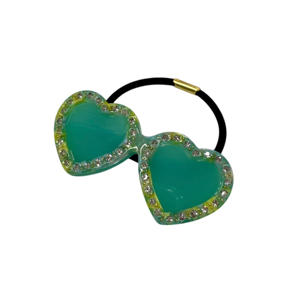 Big sunglasses hair tie S/M heart crystal mint