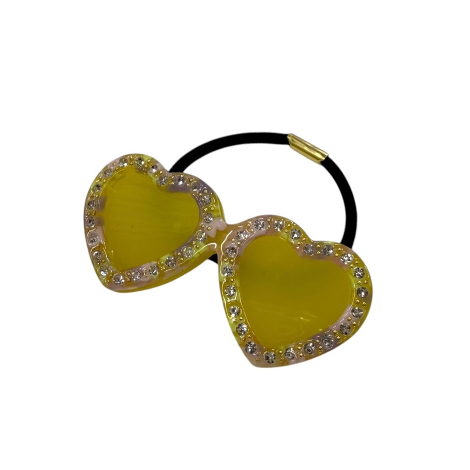 Big sunglasses hair tie S/M heart crystal yellow