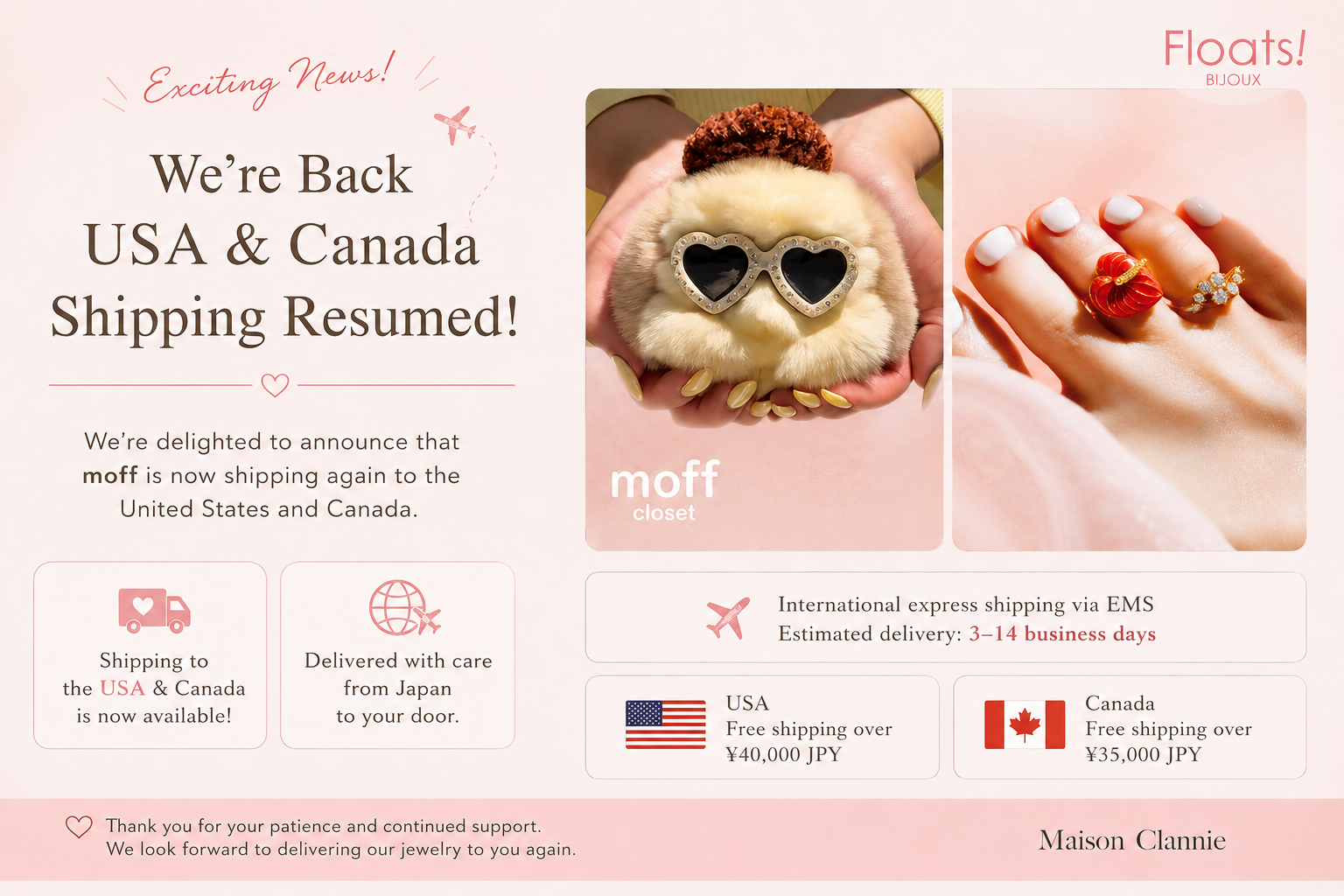 Shipping to the USA & Canada Has Resumed