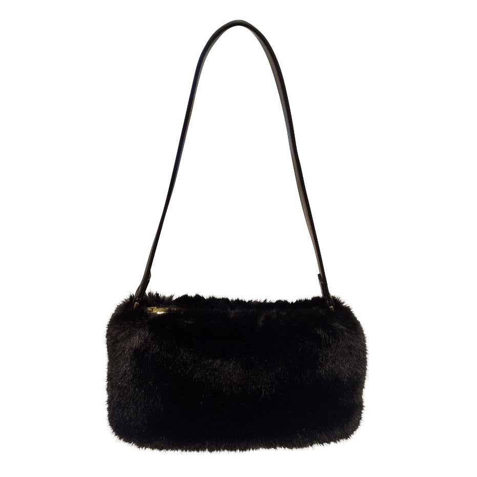 Eco Fur Mini Shoulder Bag Black