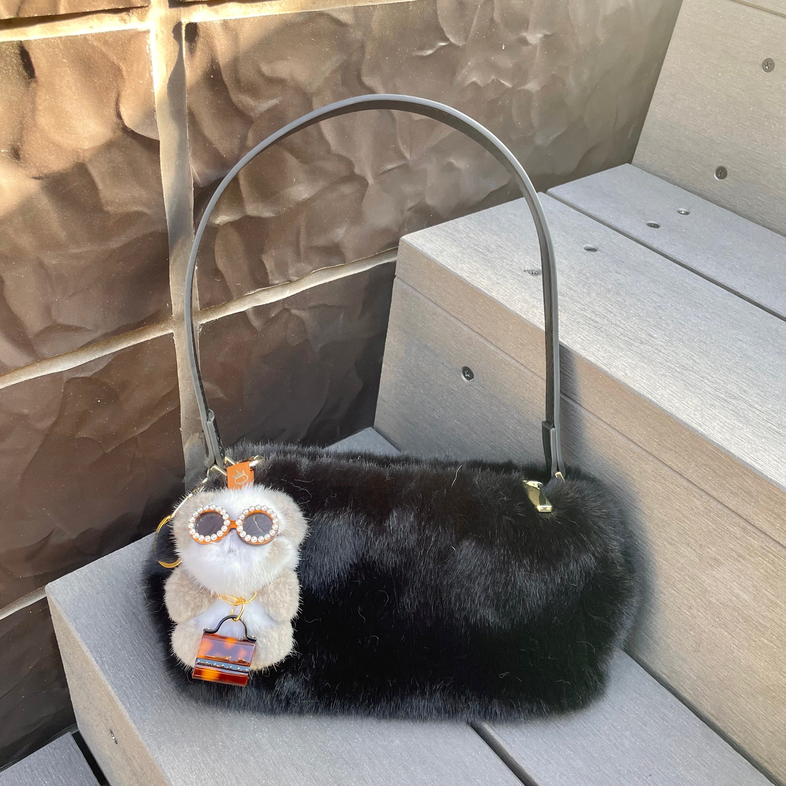 Eco Fur Mini Shoulder Bag Black