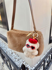 eco fur mini shoulder bag khaki