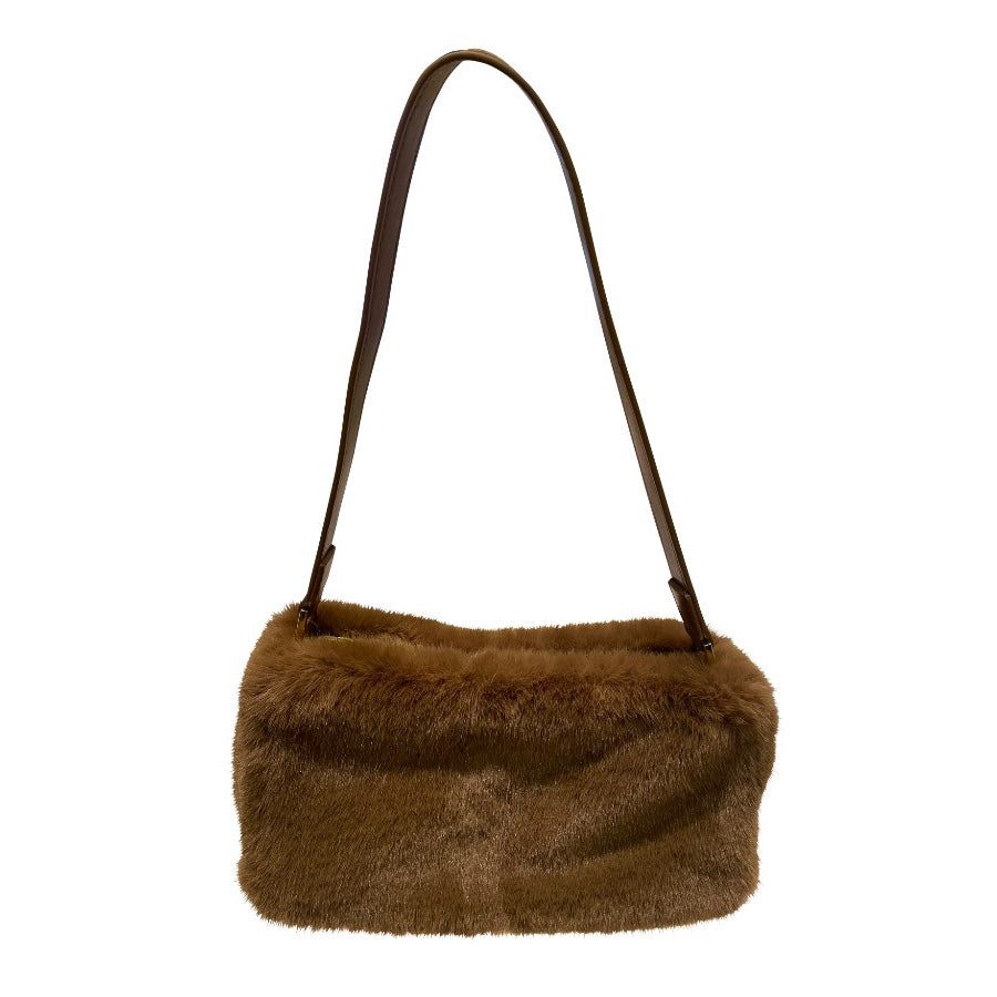 eco fur mini shoulder bag khaki