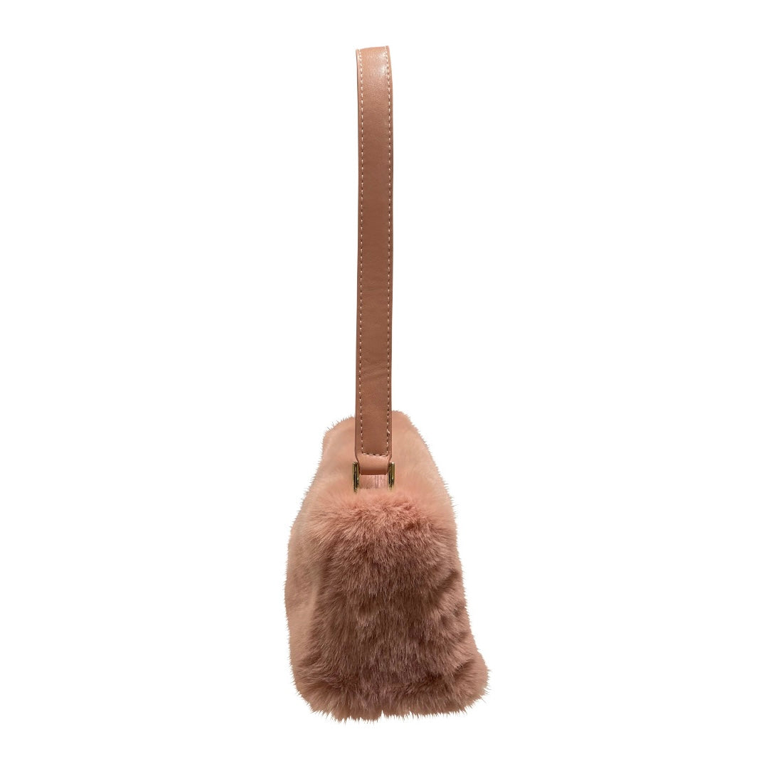 Eco fur mini shoulder bag pink