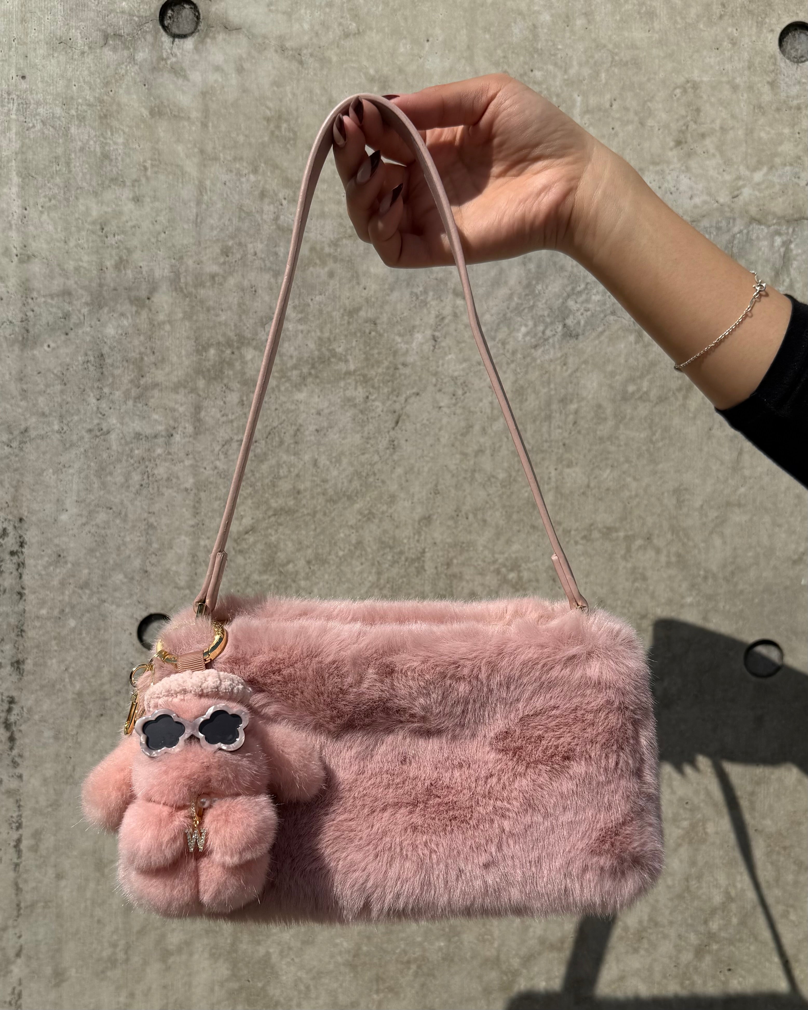 Eco fur mini shoulder bag pink