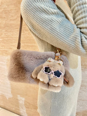 Eco fur mini shoulder bag brown