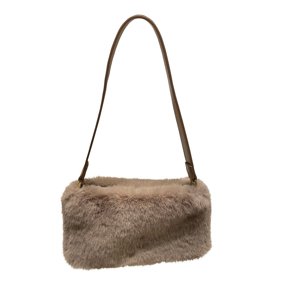 Eco fur mini shoulder bag brown
