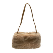 Eco fur mini shoulder bag beige