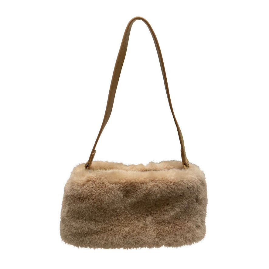 Eco fur mini shoulder bag beige