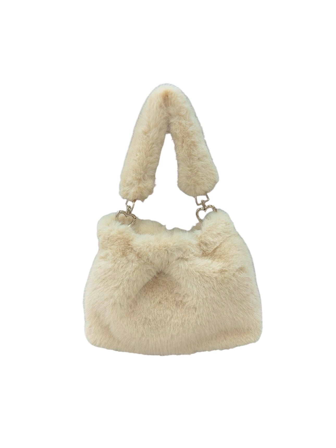 eco fur mini handle bag beige