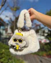 eco fur mini handle bag white