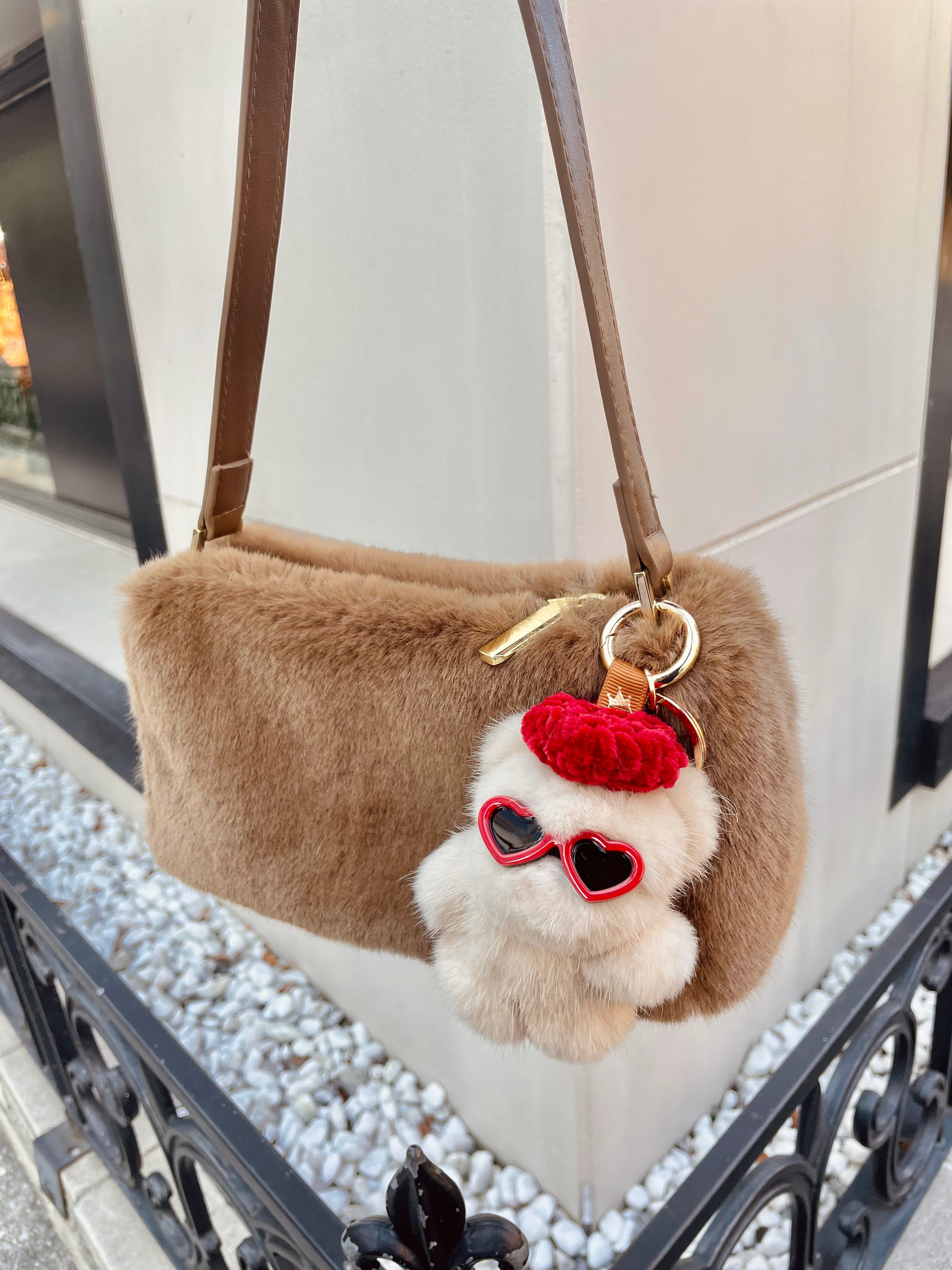 Eco Fur Mini Shoulder Bag Khaki