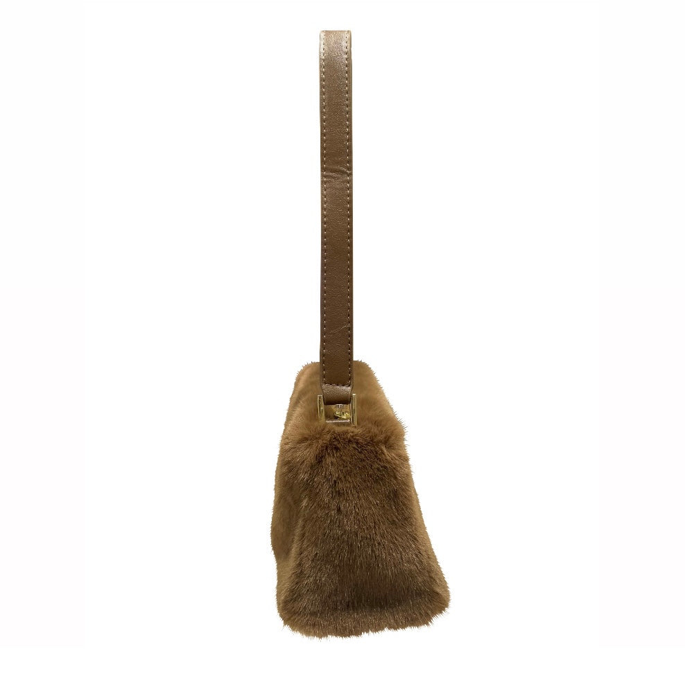Eco Fur Mini Shoulder Bag Khaki
