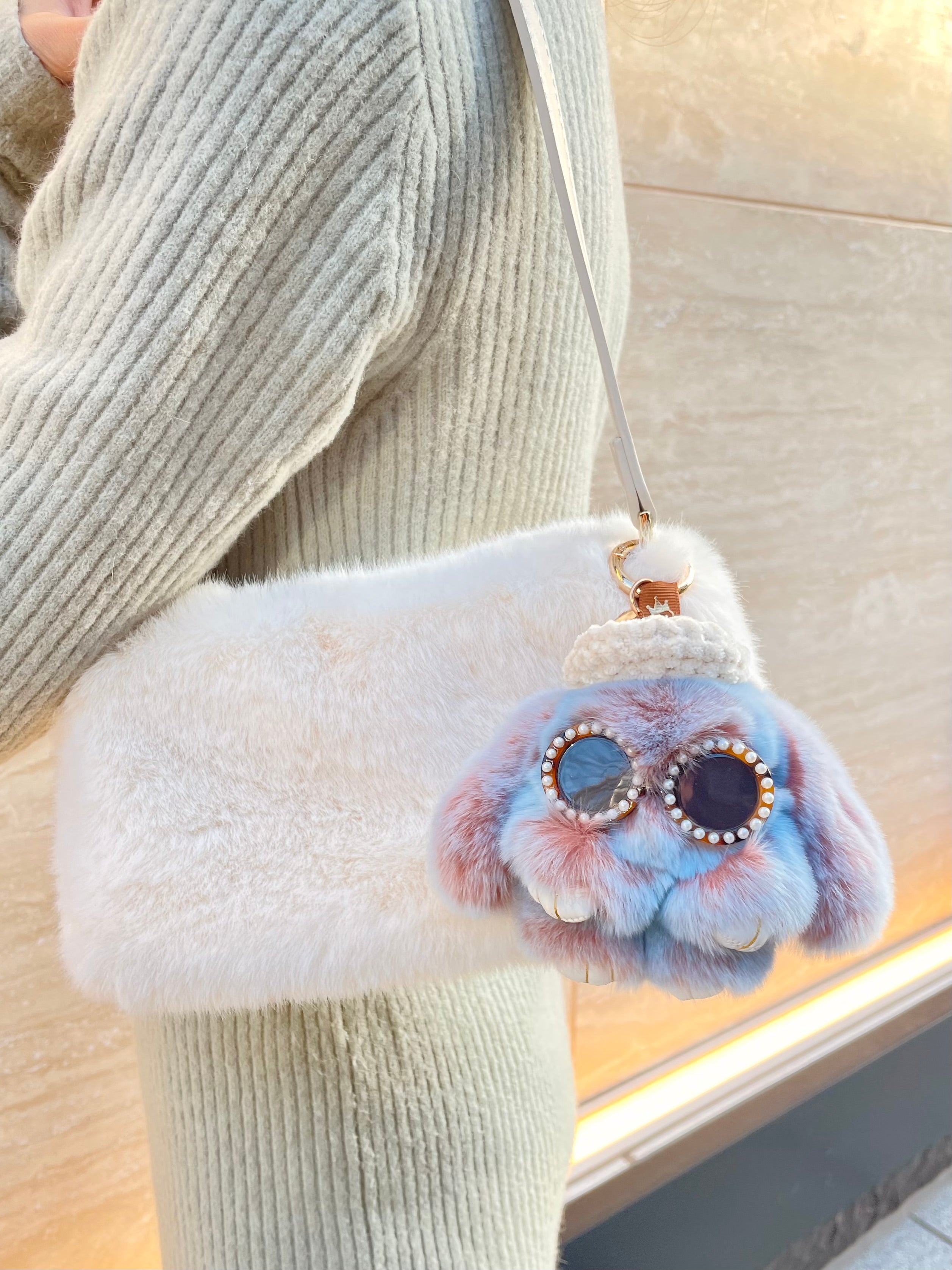 Eco Fur Mini Shoulder Bag White