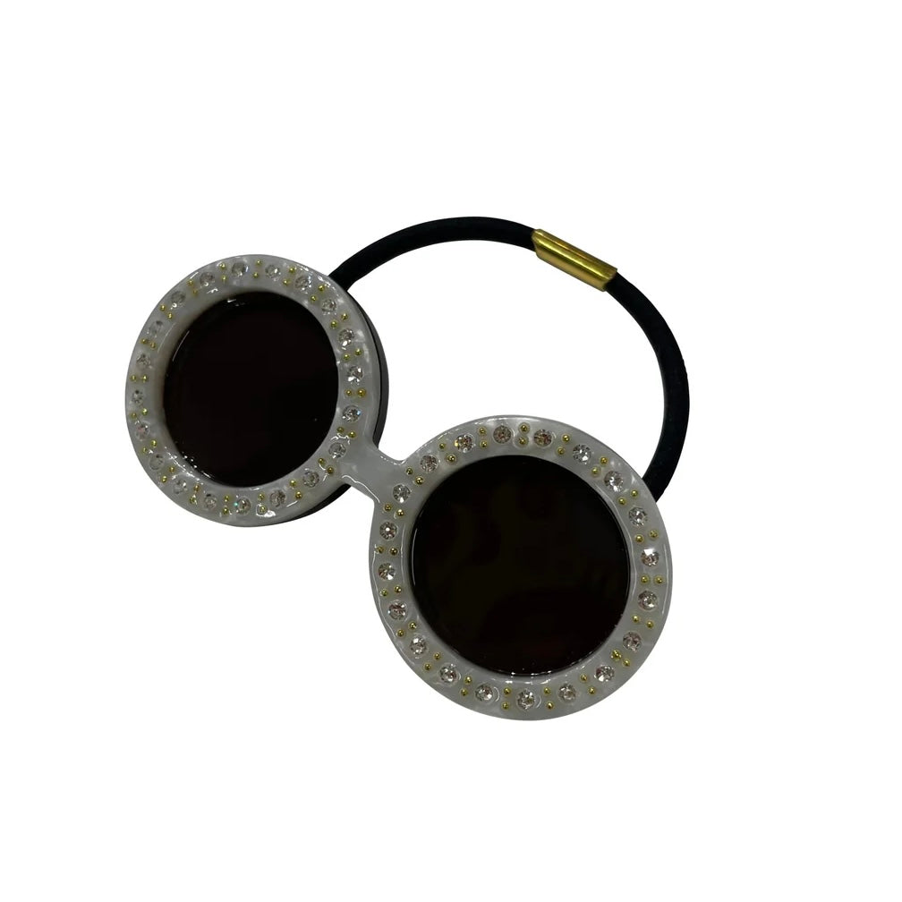 Large sunglasses hair tie S/M round silver