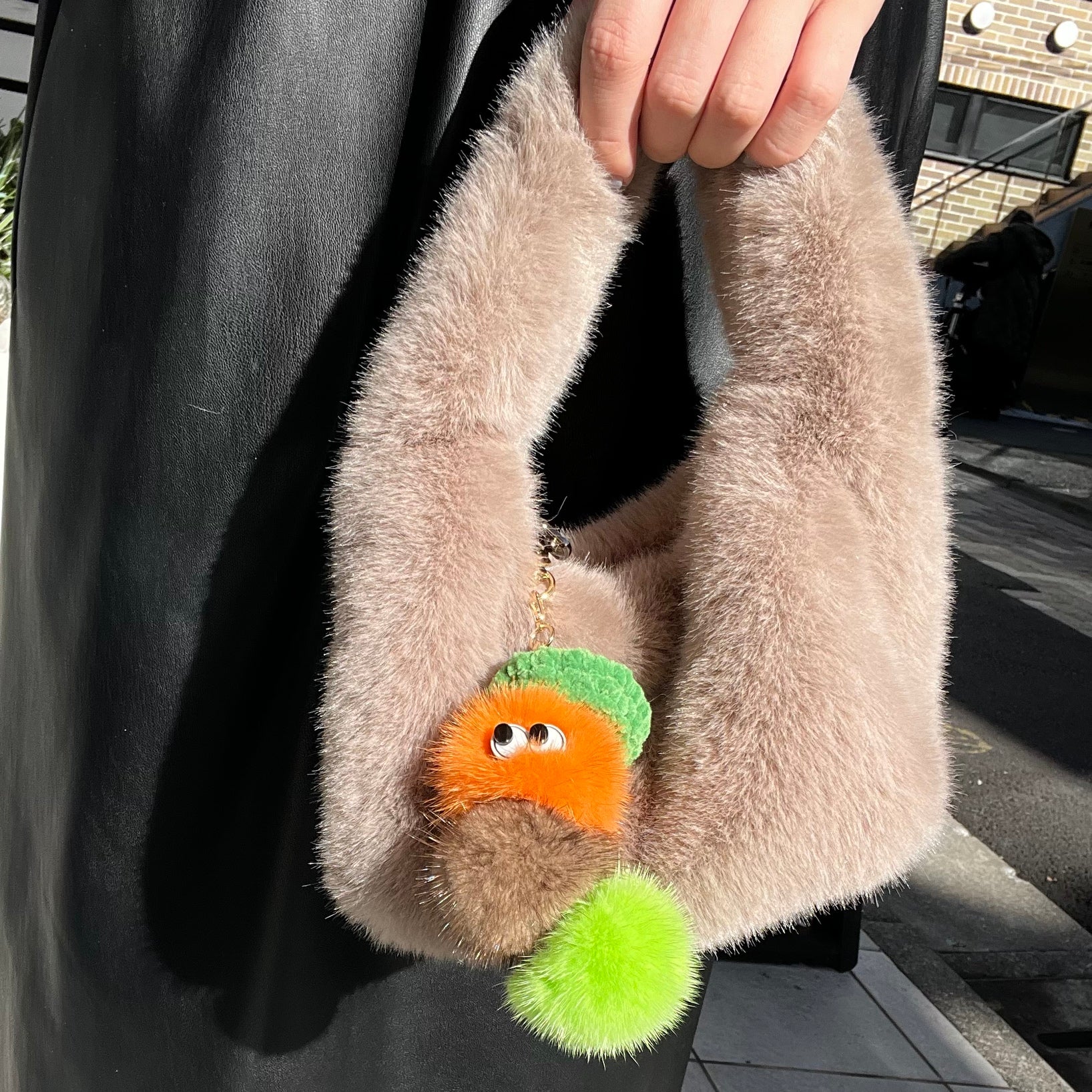 Mini Round Caterpillar Key Ring Orange