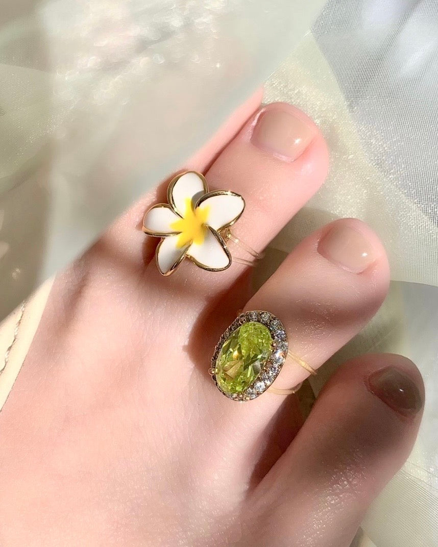 Plumeria S YG White Yellow Toe Ring 