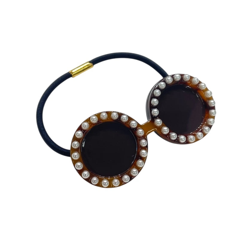 Large sunglasses hair tie for M and L round white pearl