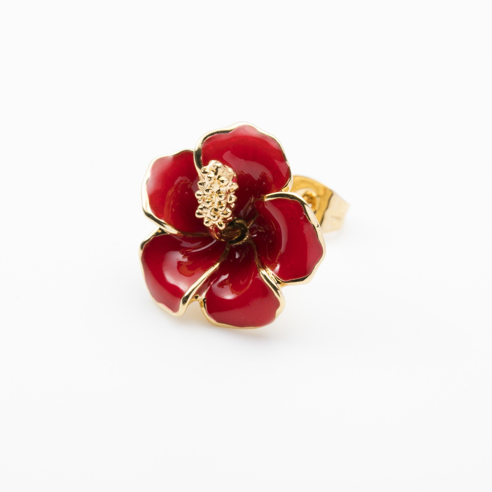 片耳ピアス　ハイビスカス レッド