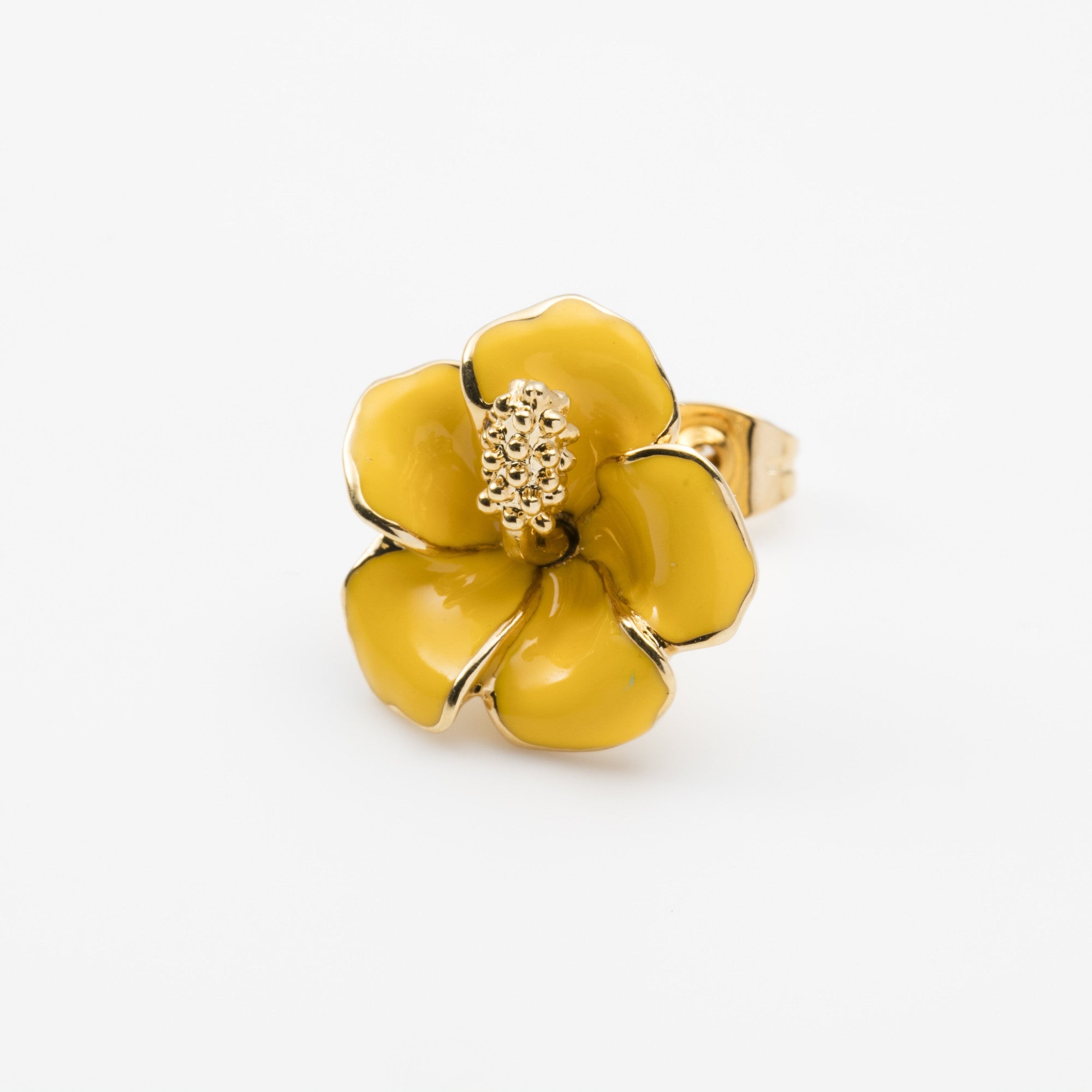 片耳ピアス　ハイビスカス イエロー