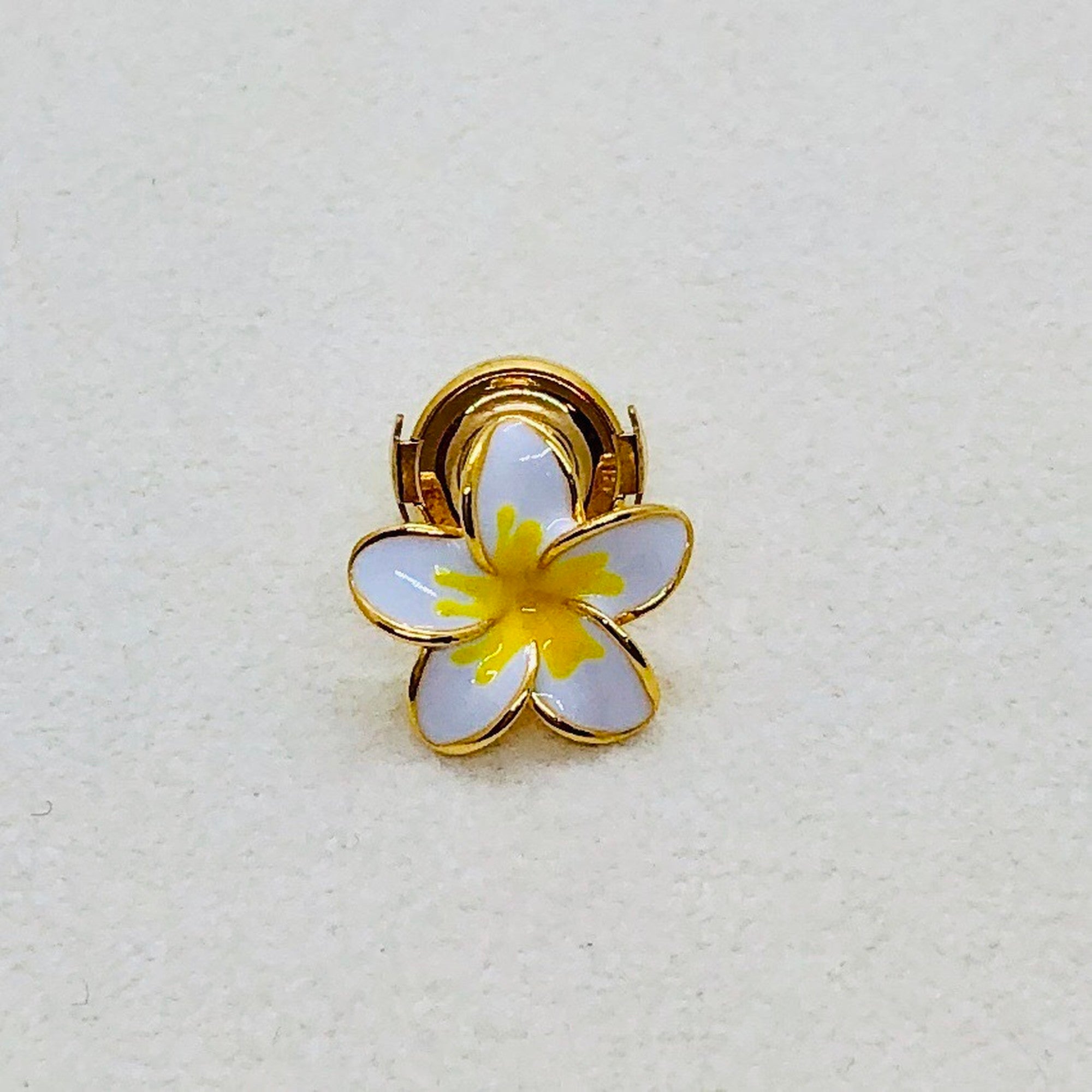Plumeria S YG White Yellow Jewel Pins