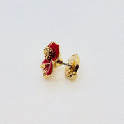 Hibiscus S YG Red Jewel Pins