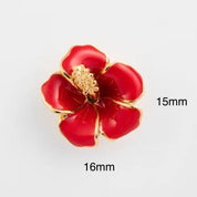 Hibiscus S YG Red Jewel Pins
