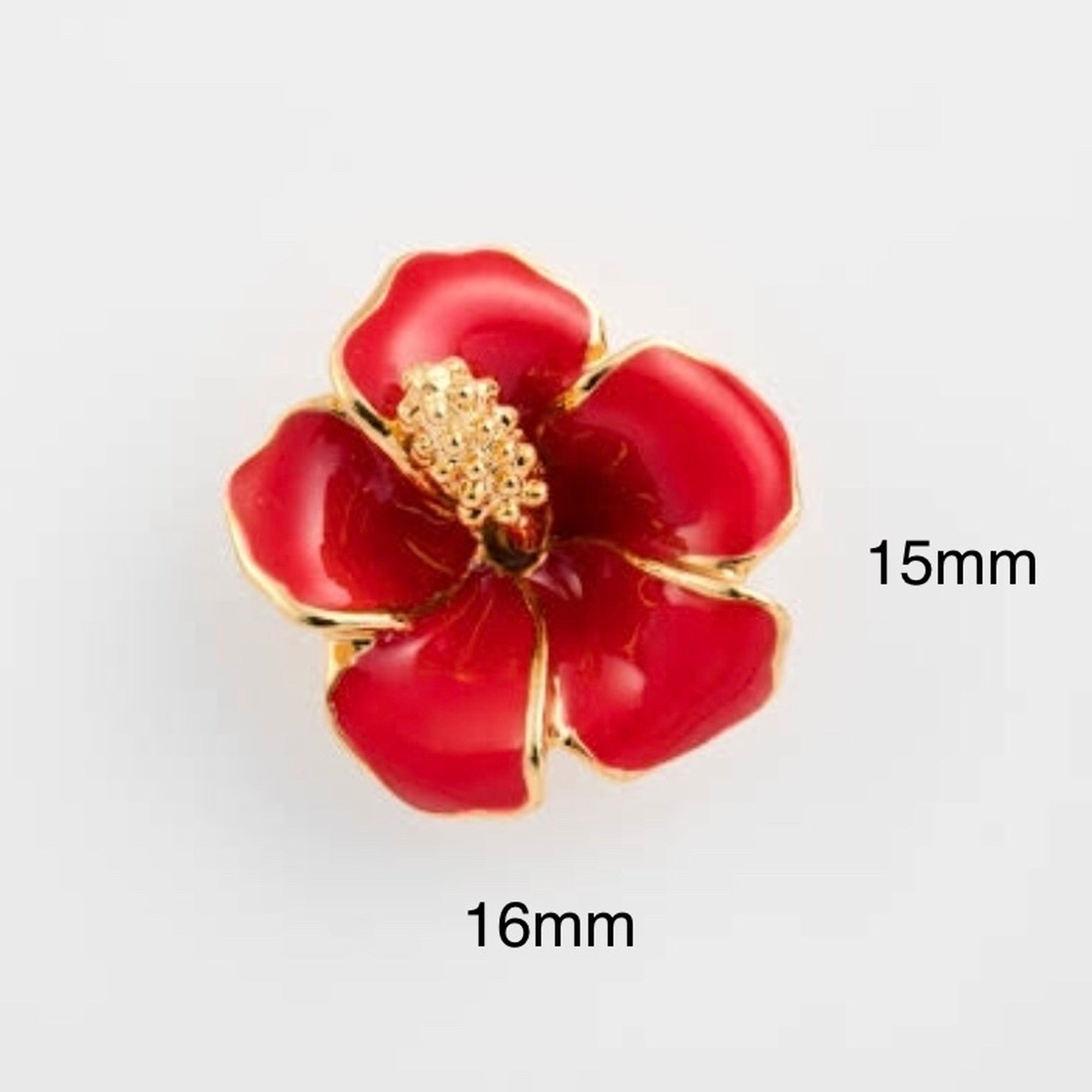 Hibiscus S YG Red Jewel Pins