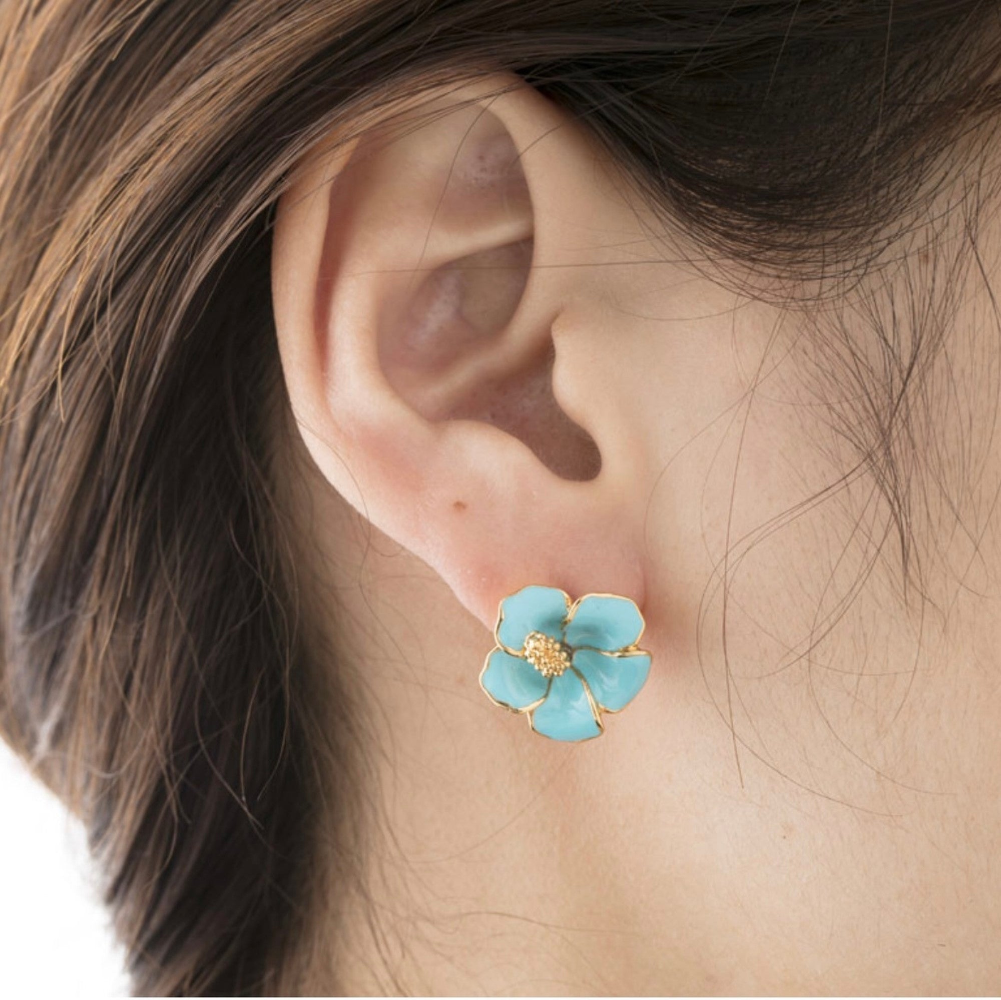 片耳ピアス　ハイビスカス ブルー