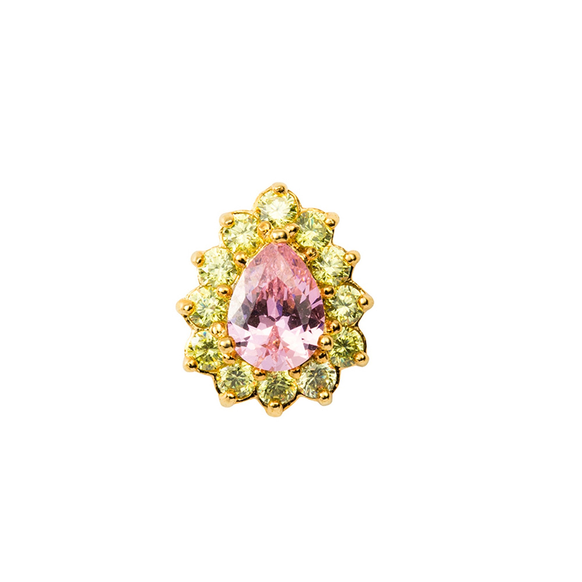 Pear Shape YG Pink Green Toe Ring 