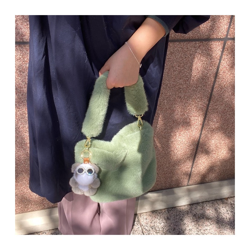 2WAY Eco Fur Handle Bag Moss Green